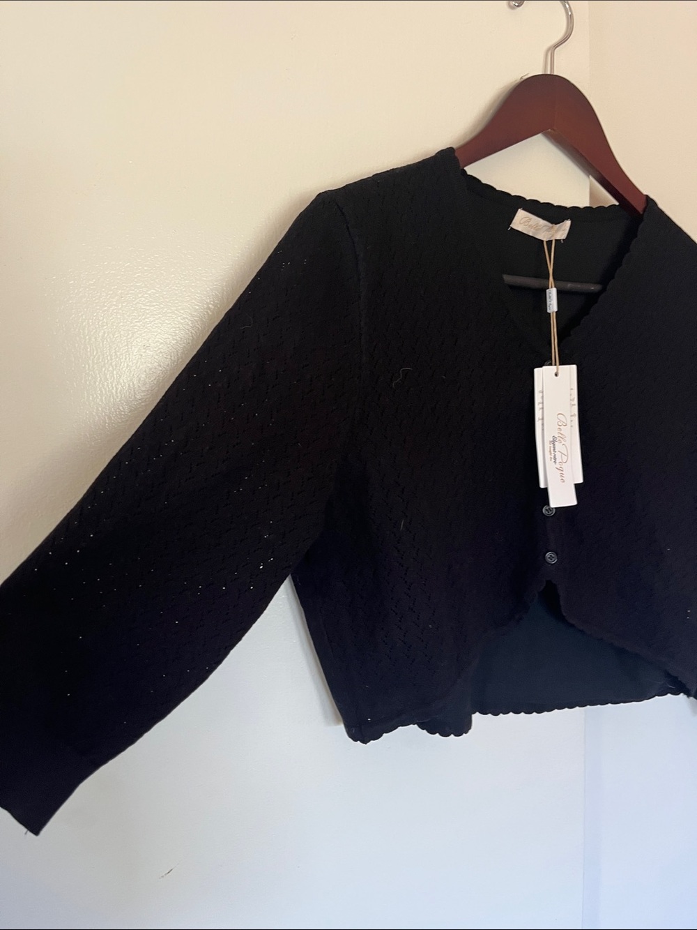 NWT Belle Poque Black Scalloped Edge Cropped Cardigan - Picture 5 of 6
